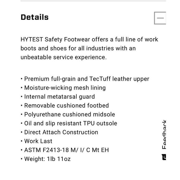 Hytest Men’s Knox Guard Steel Toe 6" Work Boot 10.5 - Picture 4 of 8